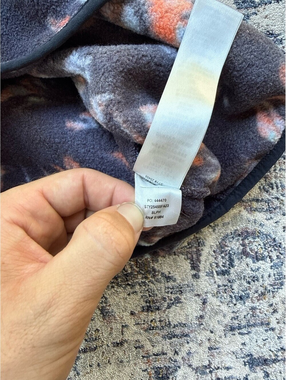 Patagonia Synchilla Fleece Pullover Sweater S Floral Navy Orange Snap Pocket - Picture 6 of 6